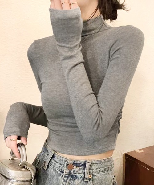 セール】クロップド丈ハイネックトップス（Tシャツ/カットソー