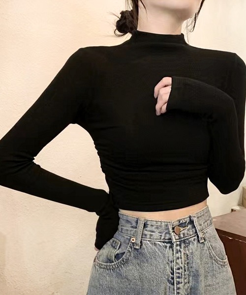 セール】クロップド丈ハイネックトップス（Tシャツ/カットソー