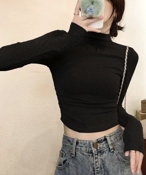 PRIVATE  BEACH（プライベートビーチ）の「クロップド丈ハイネックトップス（Tシャツ/カットソー・レディース・ホワイト/ブラック/グレー・M/S/L）」の7枚目の写真