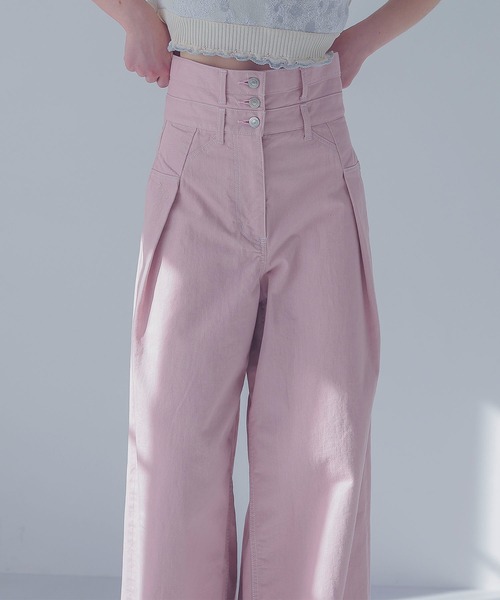 24SS✨ STUMBLY スタンブリー リネンデニムタックワイドパンツ ブルー STUMBLY（スタンブリー）｜パンツ一覧 - WEAR