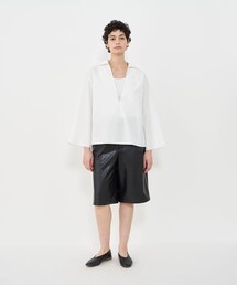 ギャルリーヴィー GALERIE VIE 24AW シルクハブタエプリント スキッパーシャツ ブラウス 23-01-44-01111 ブラウン×アイボ GALERIE VIE(ギャルリーヴィー) 24AWシルクハブタエプリント