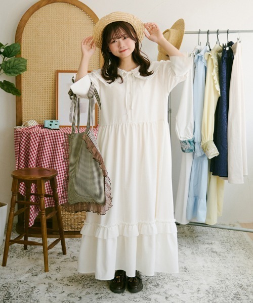 kutir（クティール）の「【クティールとレトロ】チュールフリルリボンチェックトート（トートバッグ・レディース・グリーン/レッド/ブラウン/ライトブルー/ブラック・FREE）」の14枚目の写真