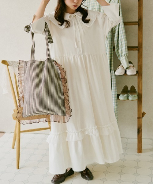 kutir（クティール）の「【クティールとレトロ】チュールフリルリボンチェックトート（トートバッグ・レディース・グリーン/レッド/ブラウン/ライトブルー/ブラック・FREE）」の15枚目の写真