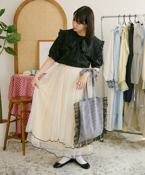 kutir（クティール）の「【クティールとレトロ】チュールフリルリボンチェックトート（トートバッグ・レディース・グリーン/レッド/ブラウン/ライトブルー/ブラック・FREE）」の19枚目の写真