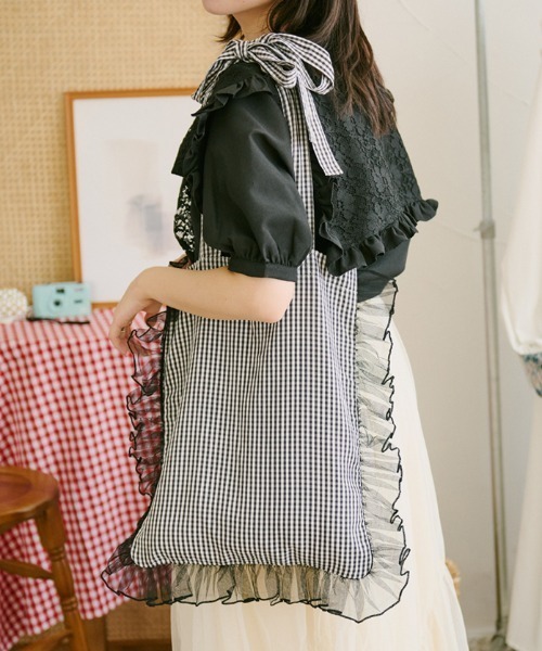 kutir（クティール）の「【クティールとレトロ】チュールフリルリボンチェックトート（トートバッグ・レディース・グリーン/レッド/ブラウン/ライトブルー/ブラック・FREE）」の21枚目の写真