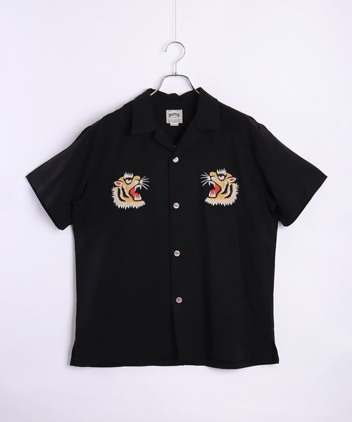 ＜極美品＞ヒューストン スーベニアシャツ パンダ ブラック シャツ HOUSTON ヒューストン スーベニアシャツ 半袖 龍×富士山 虎 和柄