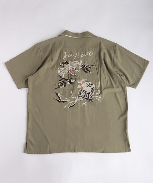 HOUSTON（ヒューストン）の「HOUSTON ヒューストン スーベニアシャツ 半袖 龍虎 猿 和柄（シャツ/ブラウス・メンズ・ブラック/ブルー/ブラック系その他/ナチュラル/ミント/ブラック系その他2/ブラック系その他3/ブラック系その他4/サーモンピンク/グリーン系その他/ブラック系その他5/オリーブ/ブラック系その他6/ブルー系その他・MEDIUM/LARGE/X-LARGE）」の15枚目の写真
