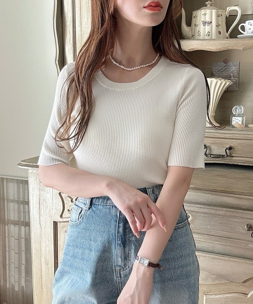 ANAYI ベージュ リブニット 五分袖 38 ANAYI ベージュ リブニット 五分袖 38 - メルカリ
