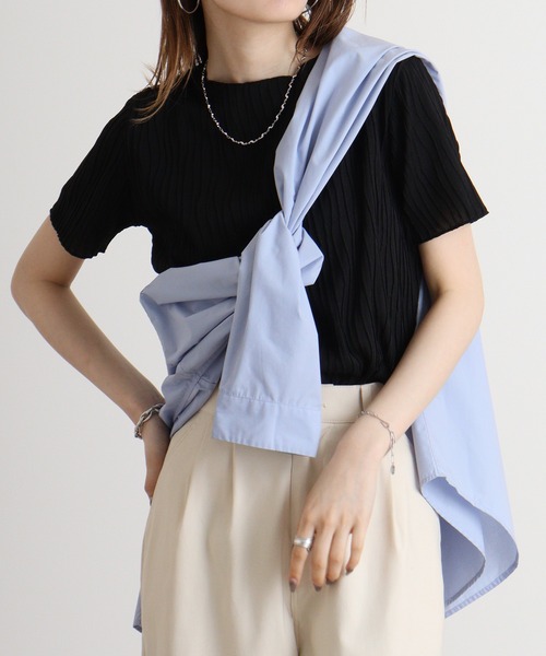 atONE(アットワン)の「atONE リップルストライプ半袖Tシャツ(Tシャツ/カットソー・レディース・グレー系その他/ブラック/チャコール/ブルー/カーキ・M/L)」の1枚目の写真
