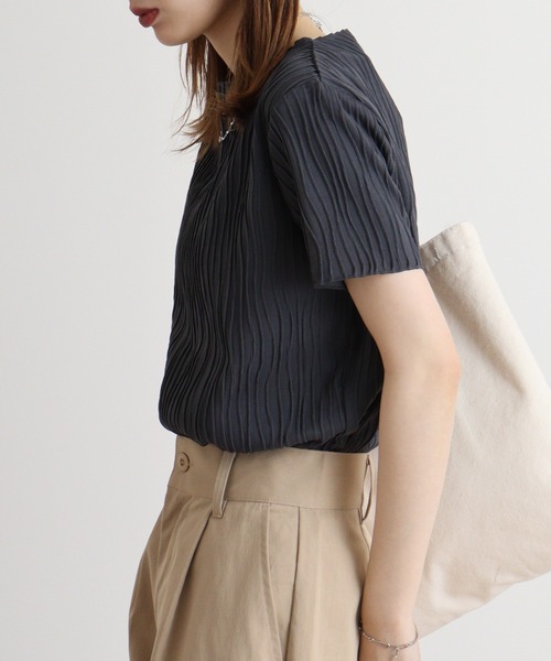atONE(アットワン)の「atONE リップルストライプ半袖Tシャツ(Tシャツ/カットソー・レディース・グレー系その他/ブラック/チャコール/ブルー/カーキ・M/L)」の19枚目の写真