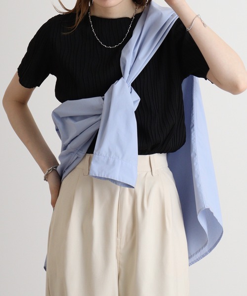 atONE(アットワン)の「atONE リップルストライプ半袖Tシャツ(Tシャツ/カットソー・レディース・グレー系その他/ブラック/チャコール/ブルー/カーキ・M/L)」の6枚目の写真