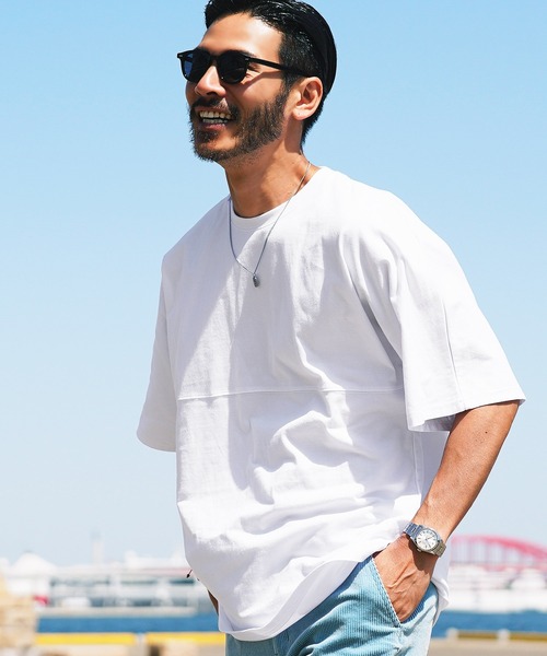 jiggys shop(ジギーズショップ)の「切り替えドルマン 無地 Tシャツ(Tシャツ/カットソー・メンズ・グレー系その他/ブラック/ネイビー/チャコールグレー/ホワイト・MEDIUM/LARGE)」の2枚目の写真