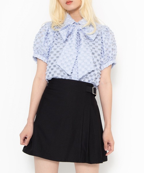 PUNYUS（プニュズ）の「リボン付きシアー半袖ブラウス（シャツ/ブラウス・レディース・ホワイト/ブラック/サックスブルー・1/2/3/4）」の3枚目の写真