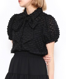 リボン付きシアー半袖ブラウス