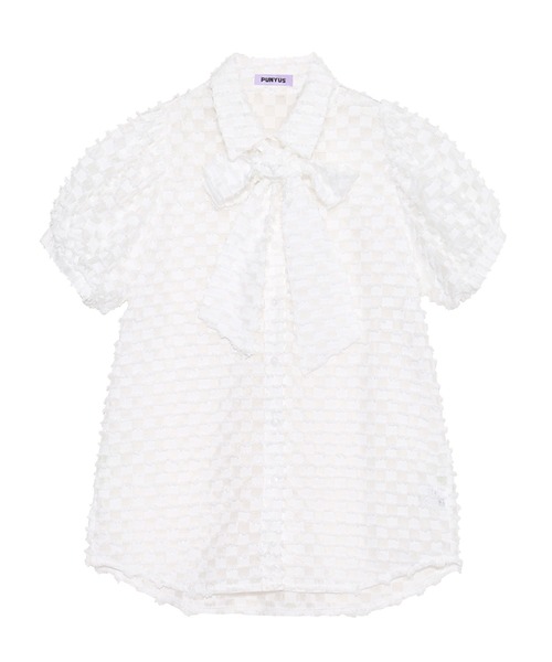 PUNYUS（プニュズ）の「リボン付きシアー半袖ブラウス（シャツ/ブラウス・レディース・ホワイト/ブラック/サックスブルー・1/2/3/4）」の19枚目の写真