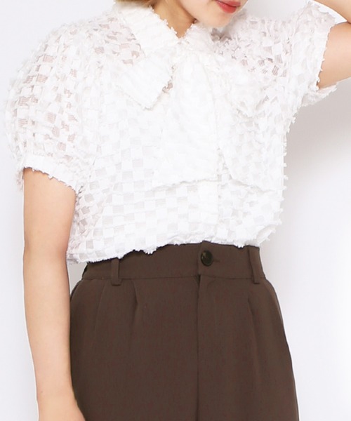 PUNYUS（プニュズ）の「リボン付きシアー半袖ブラウス（シャツ/ブラウス・レディース・ホワイト/ブラック/サックスブルー・1/2/3/4）」の7枚目の写真