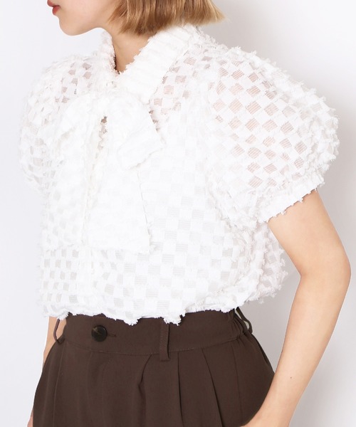 PUNYUS（プニュズ）の「リボン付きシアー半袖ブラウス（シャツ/ブラウス・レディース・ホワイト/ブラック/サックスブルー・1/2/3/4）」の8枚目の写真