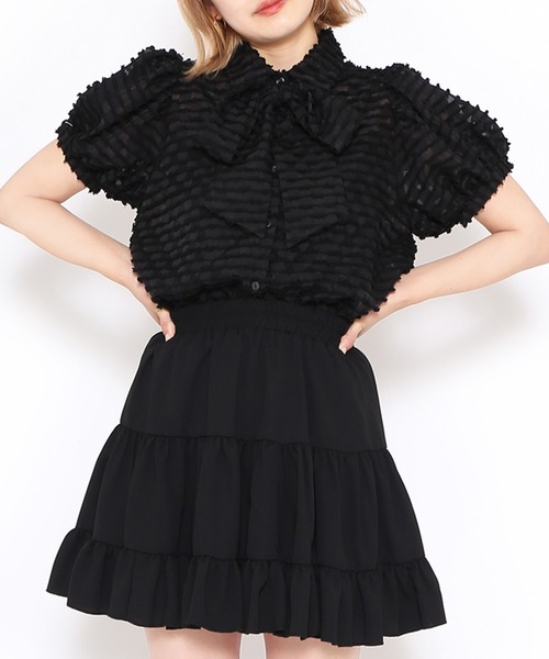 PUNYUS（プニュズ）の「リボン付きシアー半袖ブラウス（シャツ/ブラウス・レディース・ホワイト/ブラック/サックスブルー・1/2/3/4）」の11枚目の写真