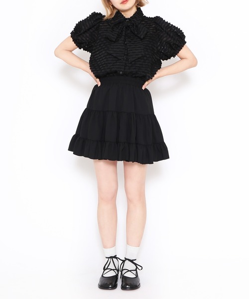 PUNYUS（プニュズ）の「リボン付きシアー半袖ブラウス（シャツ/ブラウス・レディース・ホワイト/ブラック/サックスブルー・1/2/3/4）」の14枚目の写真