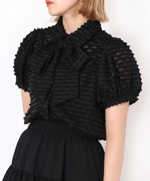 PUNYUS（プニュズ）の「リボン付きシアー半袖ブラウス（シャツ/ブラウス・レディース・ホワイト/ブラック/サックスブルー・1/2/3/4）」の12枚目の写真