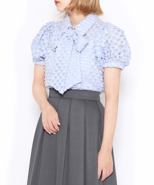 PUNYUS（プニュズ）の「リボン付きシアー半袖ブラウス（シャツ/ブラウス・レディース・ホワイト/ブラック/サックスブルー・1/2/3/4）」の16枚目の写真