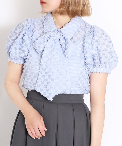 PUNYUS（プニュズ）の「リボン付きシアー半袖ブラウス（シャツ/ブラウス・レディース・ホワイト/ブラック/サックスブルー・1/2/3/4）」の18枚目の写真