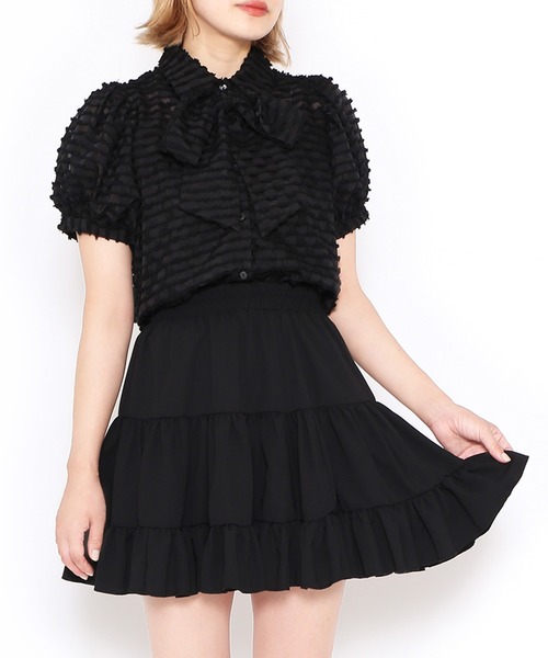 PUNYUS（プニュズ）の「リボン付きシアー半袖ブラウス（シャツ/ブラウス・レディース・ホワイト/ブラック/サックスブルー・1/2/3/4）」の13枚目の写真