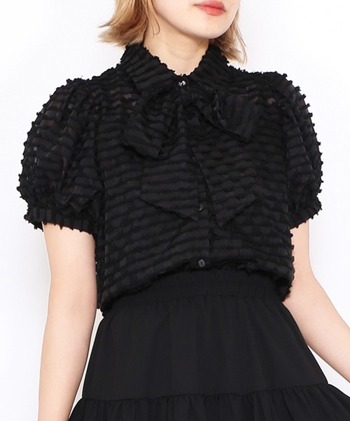 PUNYUS（プニュズ）の「リボン付きシアー半袖ブラウス（シャツ/ブラウス・レディース・ホワイト/ブラック/サックスブルー・1/2/3/4）」の10枚目の写真