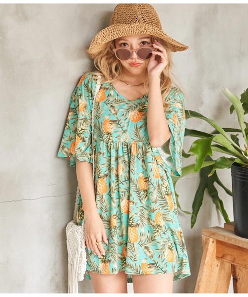 anap mimpi（アナップミンピ）の「パイナップル Vネック 切替 チュニック トップス（チュニック・レディース・ミント/ネイビー・FREE）」の19枚目の写真