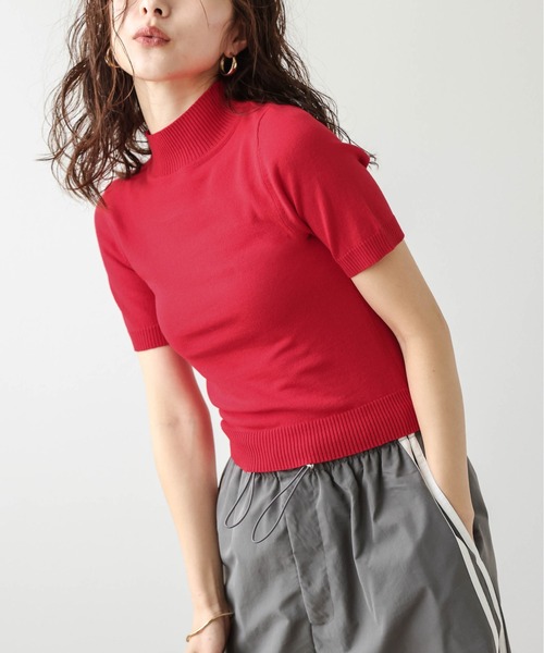 AMELY（エミリー）の「ハイネックサマーニット（ニット/セーター・レディース・ブラック/オフホワイト/レッド・フリー）」の3枚目の写真