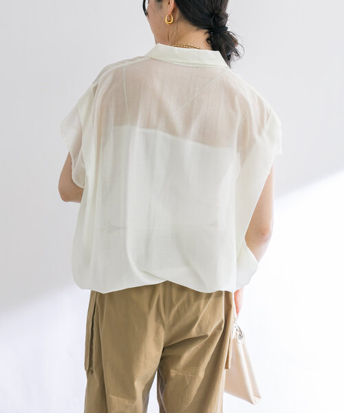 RIVE DROITE（リヴドロワ）の「【華やかシアーアイテム】バルーンシアーショートシャツ（シャツ/ブラウス・レディース・アイボリー/ブラウン/ミント・FREE）」の10枚目の写真