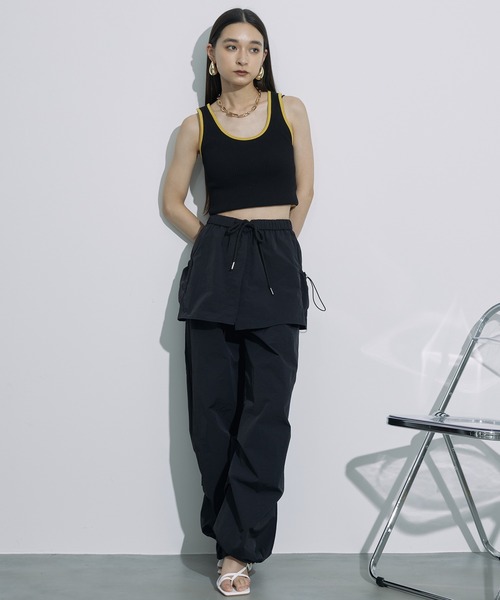 SEN TOKYO(セントーキョー)の「レイヤードデザインがお洒落。カーゴスカートパンツ(カーゴパンツ・レディース・ブラック/カーキ・M/L)」の6枚目の写真