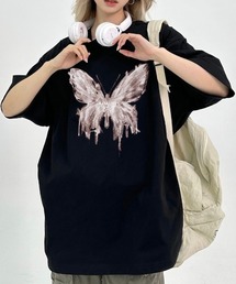 バタフライプリントオーバーサイズTシャツ