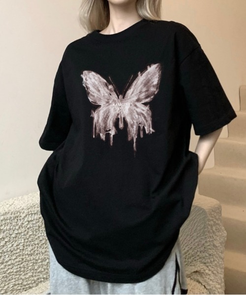 LADY LIKE(レディライク)の「バタフライプリントオーバーサイズTシャツ(Tシャツ/カットソー・レディース・ダークグレー/ブラック/ホワイト/ベージュ・M)」の12枚目の写真