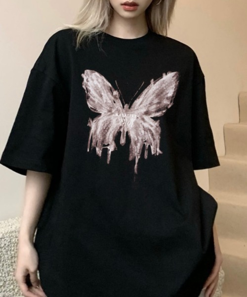 セール】バタフライプリントオーバーサイズTシャツ（Tシャツ