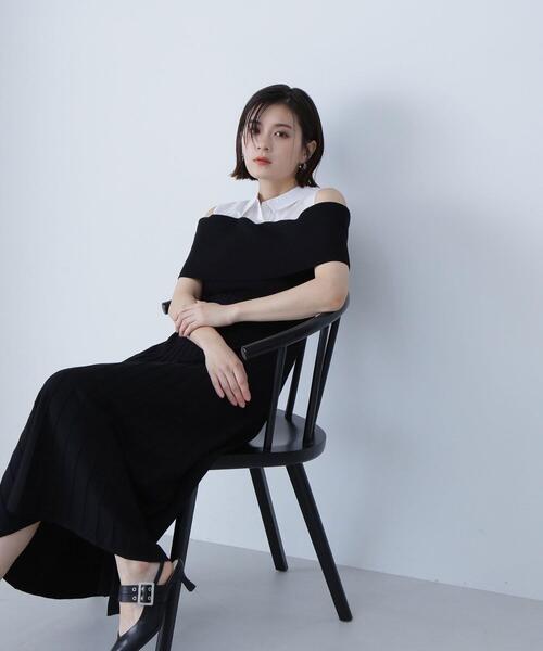 NATURAL BEAUTY BASIC（ナチュラルビューティーベーシック）の「◇シャツドッキングニットワンピース（シャツワンピース・レディース・ブラック/ブラウン・MEDIUM）」の2枚目の写真