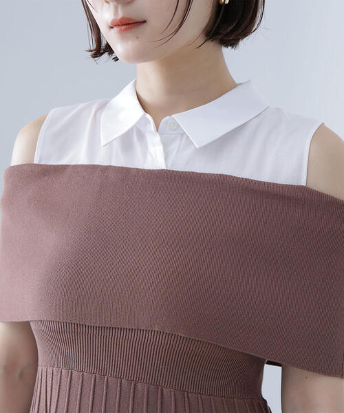 NATURAL BEAUTY BASIC（ナチュラルビューティーベーシック）の「◇シャツドッキングニットワンピース（シャツワンピース・レディース・ブラック/ブラウン・MEDIUM）」の5枚目の写真