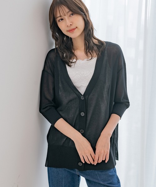 Jayro(ジャイロ)の「シアーリラックスシルエットVネックカーディガン(カーディガン/ボレロ・レディース・ブラック/ブルー/ホワイト系その他/ベージュ・M)」の3枚目の写真