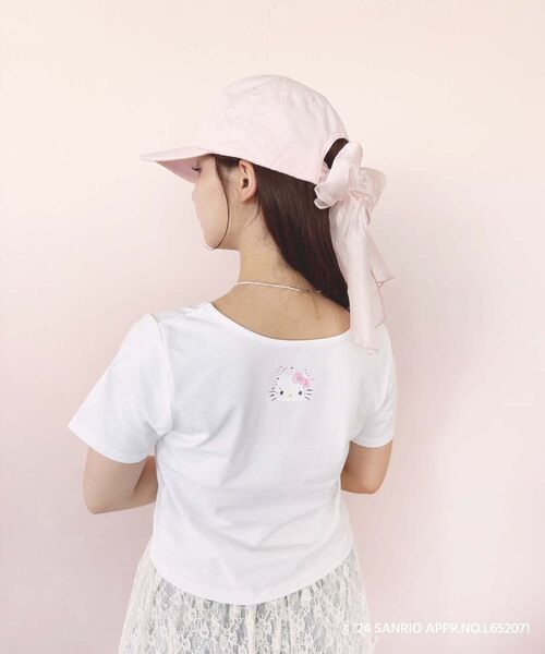 MAJESTIC LEGON（マジェスティックレゴン）の「ハローキティ パールリボンT（Tシャツ/カットソー・レディース・ピンク/オフホワイト・MEDIUM）」の2枚目の写真