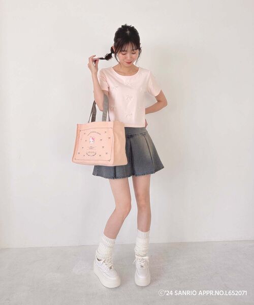 MAJESTIC LEGON（マジェスティックレゴン）の「ハローキティ パールリボンT（Tシャツ/カットソー・レディース・ピンク/オフホワイト・MEDIUM）」の16枚目の写真