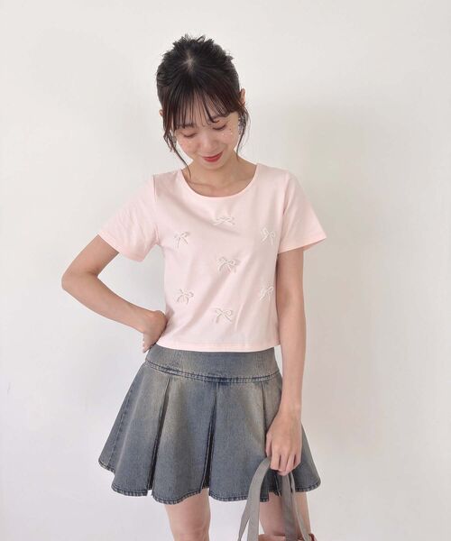 MAJESTIC LEGON（マジェスティックレゴン）の「ハローキティ パールリボンT（Tシャツ/カットソー・レディース・ピンク/オフホワイト・MEDIUM）」の17枚目の写真