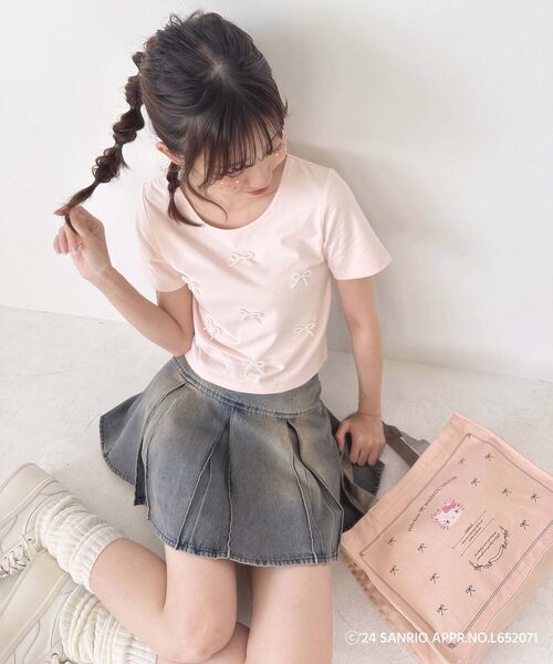 MAJESTIC LEGON（マジェスティックレゴン）の「ハローキティ パールリボンT（Tシャツ/カットソー・レディース・ピンク/オフホワイト・MEDIUM）」の18枚目の写真