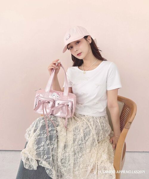 MAJESTIC LEGON（マジェスティックレゴン）の「ハローキティ パールリボンT（Tシャツ/カットソー・レディース・ピンク/オフホワイト・MEDIUM）」の4枚目の写真