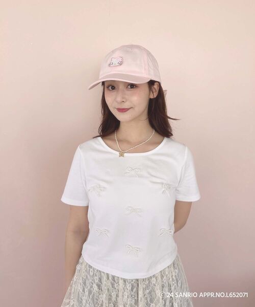 MAJESTIC LEGON（マジェスティックレゴン）の「ハローキティ パールリボンT（Tシャツ/カットソー・レディース・ピンク/オフホワイト・MEDIUM）」の6枚目の写真
