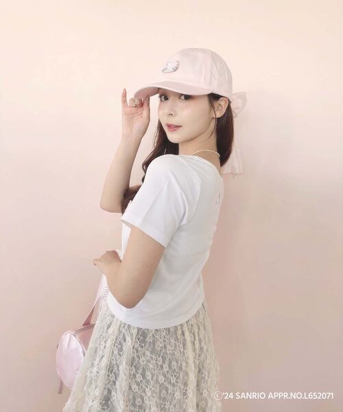 MAJESTIC LEGON（マジェスティックレゴン）の「ハローキティ パールリボンT（Tシャツ/カットソー・レディース・ピンク/オフホワイト・MEDIUM）」の7枚目の写真