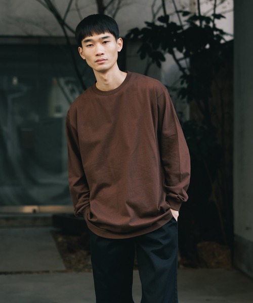 ROOPTOKYO(ループトウキョウ)の「Heavy Weight Cotton L/S T-shirt/5.6オンス ヘビーウェイト リブ付 ロンT クルーネック 無地T(Tシャツ/カットソー・メンズ・ホワイト/ダークブラウン/バーガンディー/ネイビー/杢グレー/ブラック/アーミー・S/M/L/XL)」の4枚目の写真