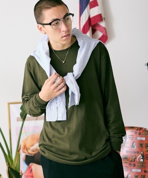 ROOPTOKYO(ループトウキョウ)の「Heavy Weight Cotton L/S T-shirt/5.6オンス ヘビーウェイト リブ付 ロンT クルーネック 無地T(Tシャツ/カットソー・メンズ・ホワイト/ダークブラウン/バーガンディー/ネイビー/杢グレー/ブラック/アーミー・S/M/L/XL)」の10枚目の写真