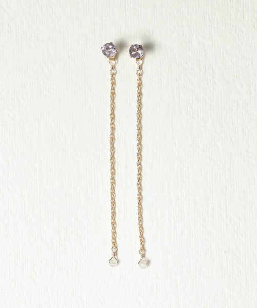 NOIR DE POUPEE（ノワールドプーペ）の「K14GF 天然石スタッド バックキャッチチェーンピアス（ピアス（両耳用）・レディース・ブルー/クリア/パープル/ホワイト・FREE）」の3枚目の写真