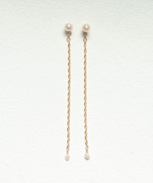 NOIR DE POUPEE | K14GF 天然石スタッド バックキャッチチェーンピアス(ピアス（両耳用）)