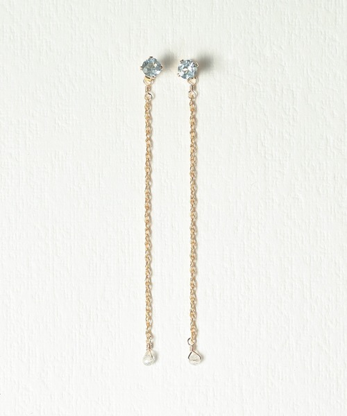 NOIR DE POUPEE（ノワールドプーペ）の「K14GF 天然石スタッド バックキャッチチェーンピアス（ピアス（両耳用）・レディース・ブルー/クリア/パープル/ホワイト・FREE）」の15枚目の写真